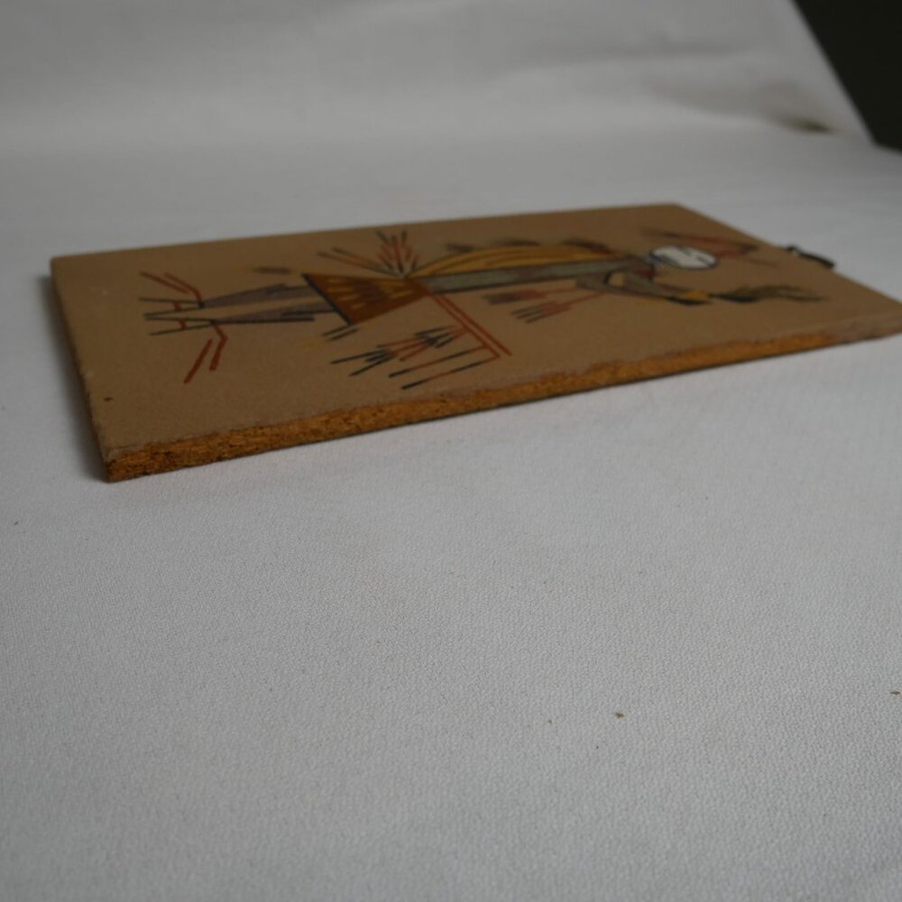 Vintage Navajo "Hunchback Medicine Man" Sand Art w/ Tribal Figure Design 12"x6" - Picture 7 of 10